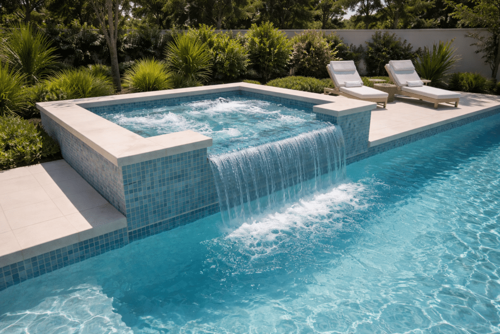pool with integrated spa built in