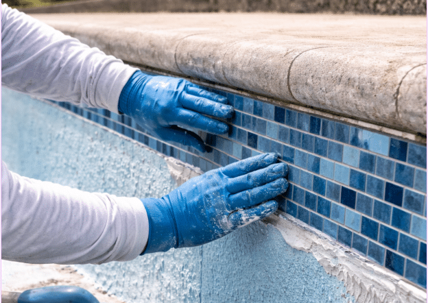 Pool remodel with updated tile and interior finish
