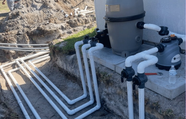 Pool equipment installation including pump and filter