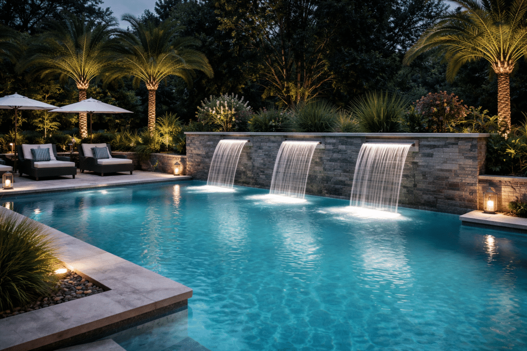 Pool water feature with sheer descents
